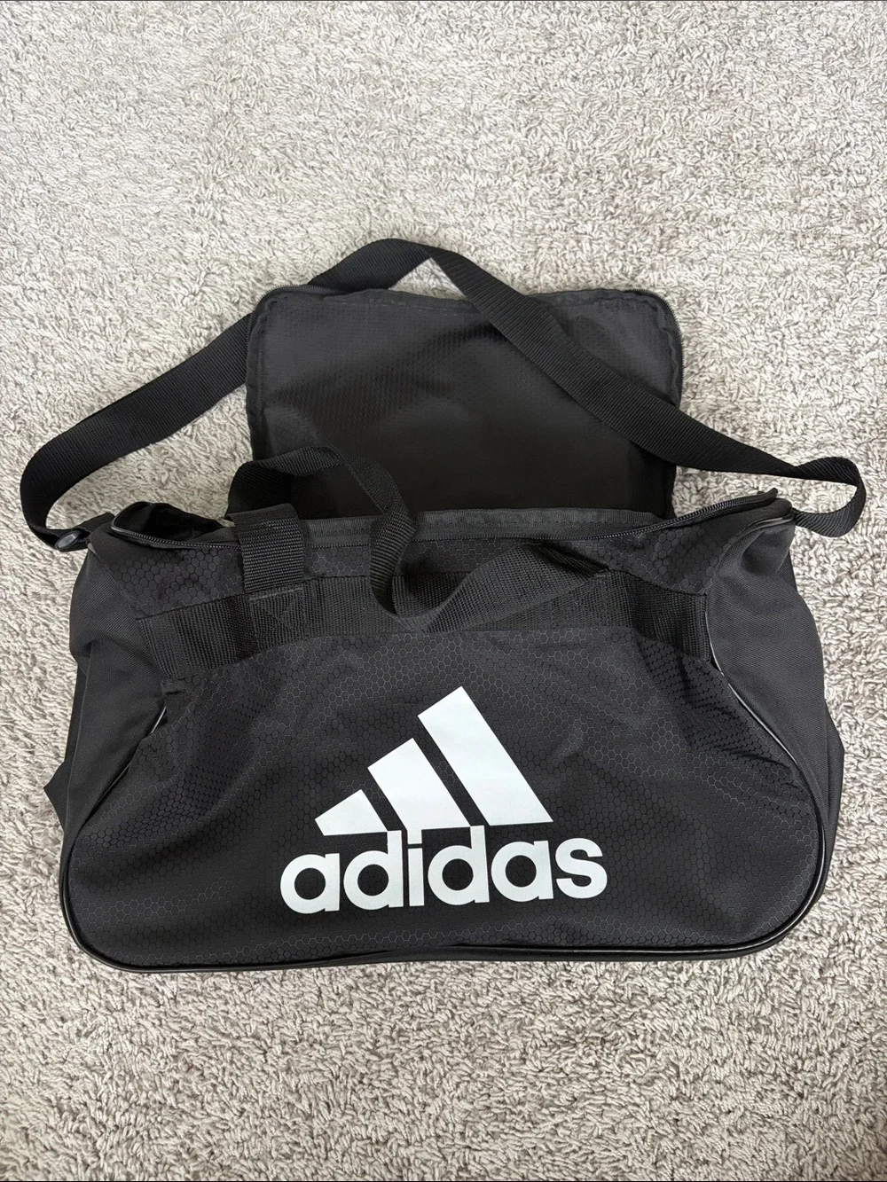 adidas Black Duffel with White Logo and Adjustable Strap. Diablo II small